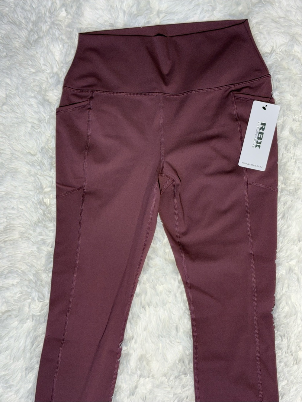RBX Active High Waisted Leggings with Pockets NWT Burgundy Plum Size L - Picture 3 of 8